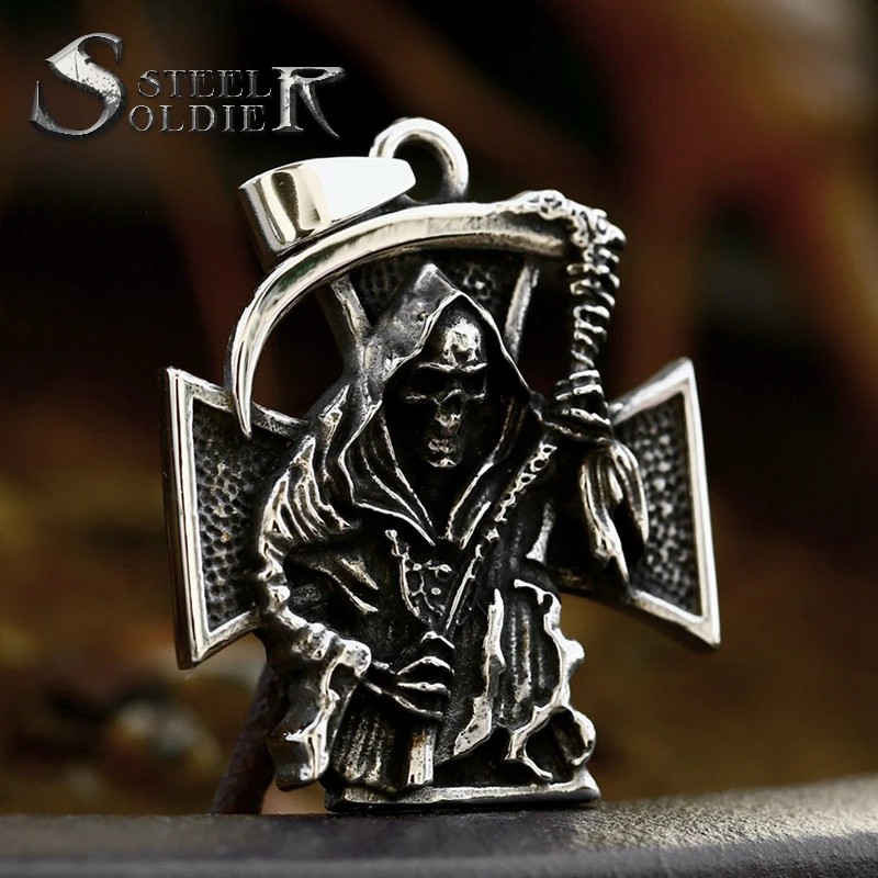 

SS8-1265P Creative Design Skull Cross Devil Knife The Grim Reaper Pendant Stainless Steel Retro Gothic Jewelry Gift