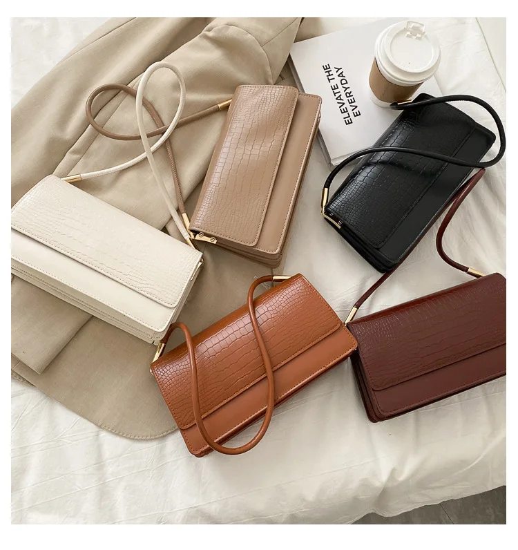 

2022 Stock Luxury Retro Alligator Women Armpit Bags Handbag And Purses Bag Shoulder Pu Leather Chic Ladies Handbags