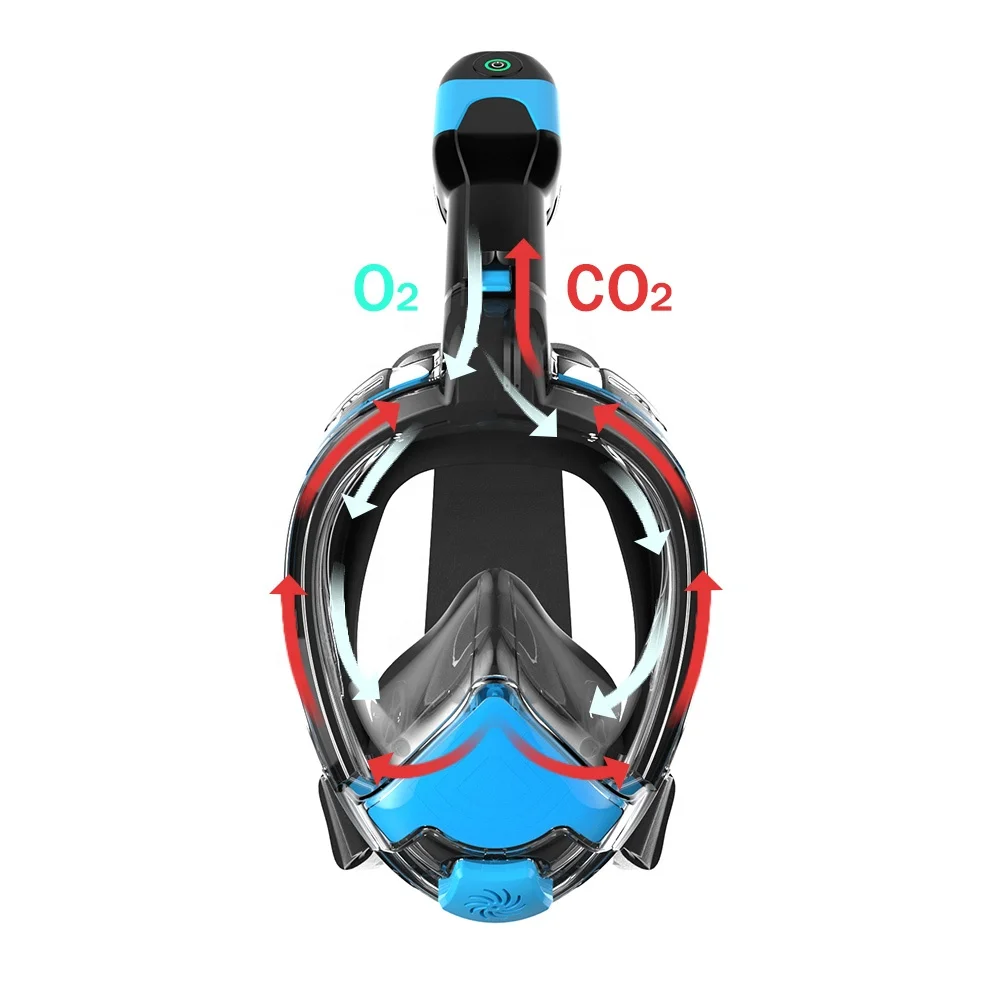 

CO2 Reducing System Full Face Snorkel Anti-Leak anti-Fog Safety Breath Adults Diving Snorkeling equipment, Customized color