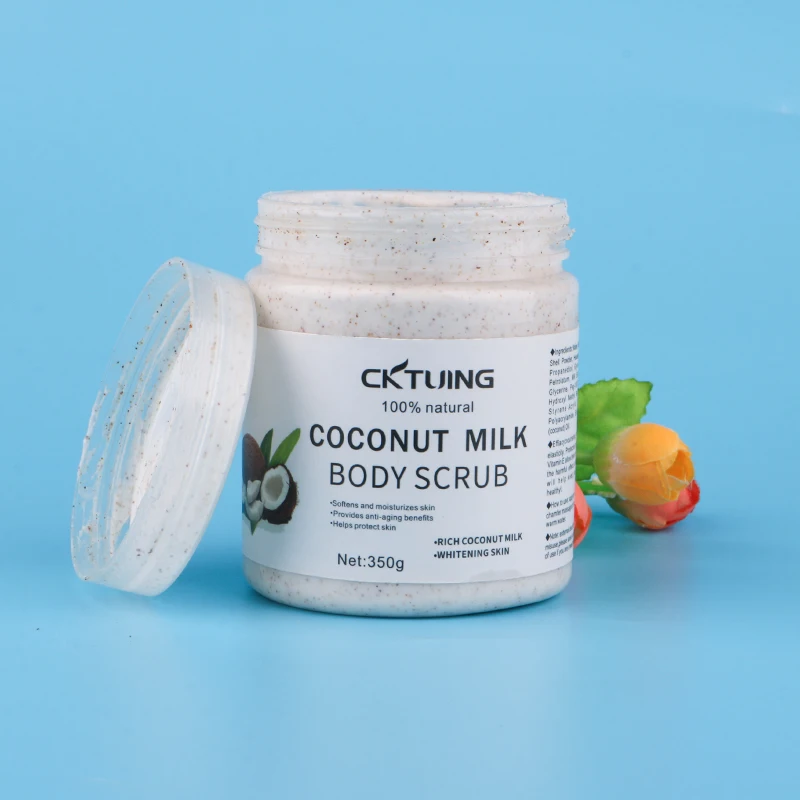 

Custom Natural Coconut milk face exfoliating body exfoliating cream skin nourish body scrub, White