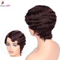 

Short Finger Wave 6 inches Hair Wigs 100% Brazilian Human Remy #1B #99J ColorFor Beauty Black Woman free shipping