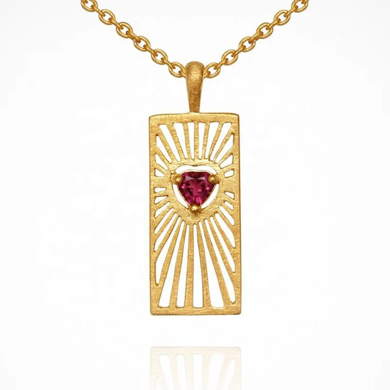 

Milskye fashion jewelry 18k gold plated 925 sterling silver heart shaped ruby rectangle pendant necklace