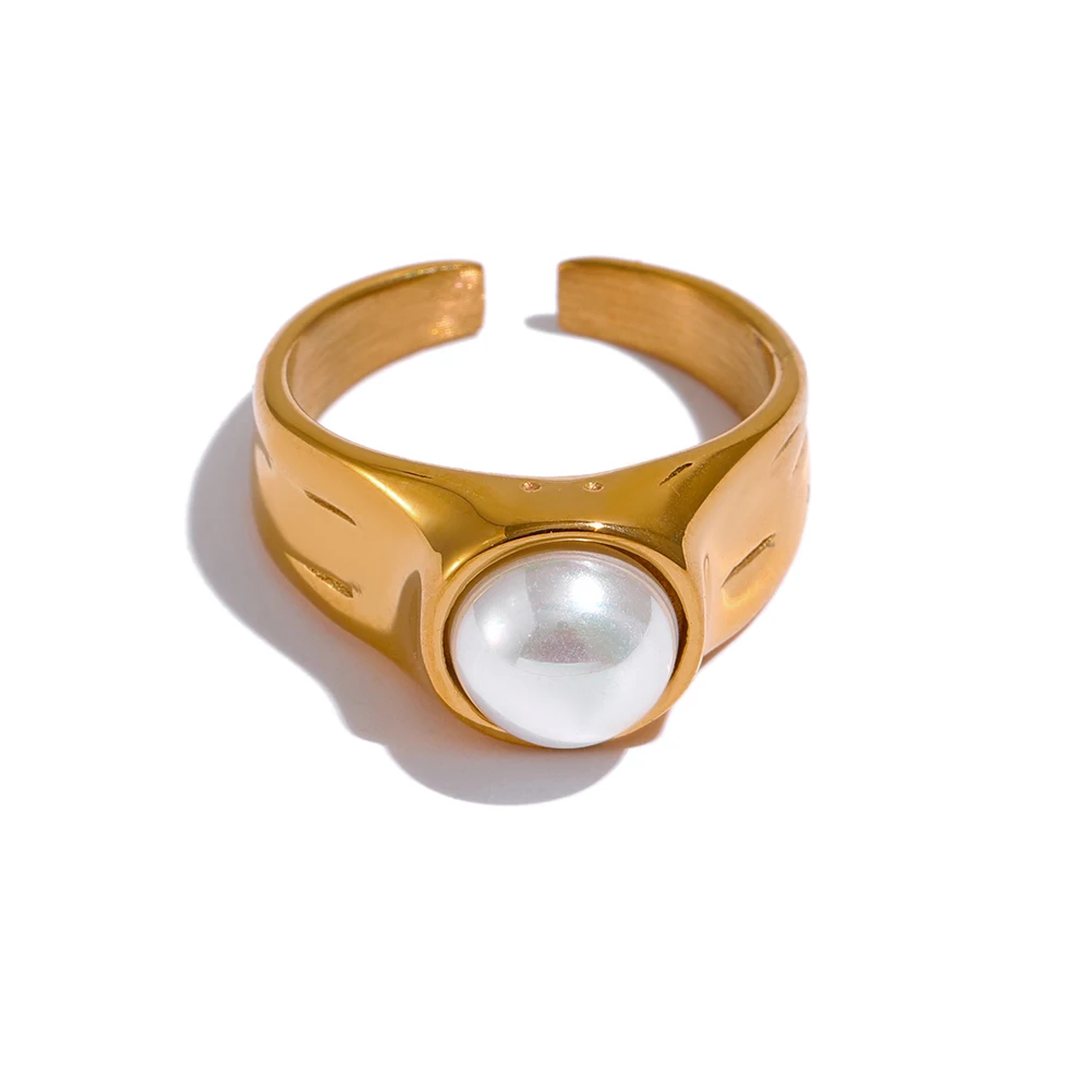 JINYOU 1931 2022 New Arrivals Jewelry Fashion Gold Finger Ring Imitation Pearl Open Ring Stainless Steel for Women