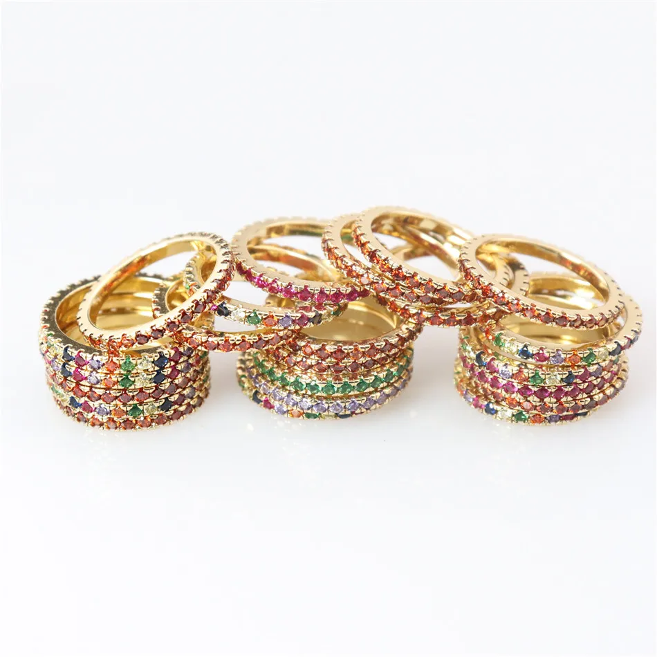 

Pop Personality Geometric Retro Diamond-Encrusted Copper Band Multi Color Stone Diamond Full Rainbow Ring