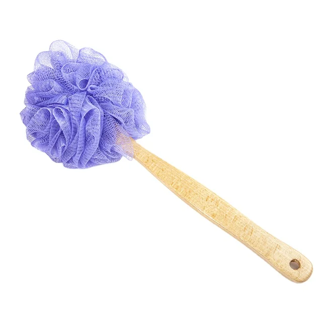 

Loofah with handle wooden long handle puff mesh bath sponge, Customized color