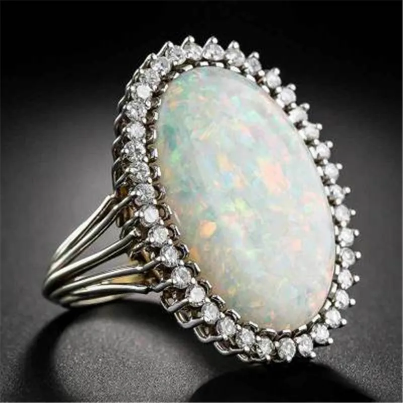

Vintage Crystal Silver Color Big Egg Stone Ring for Women Fashion Bohemian Boho Female Engagement Jewelry