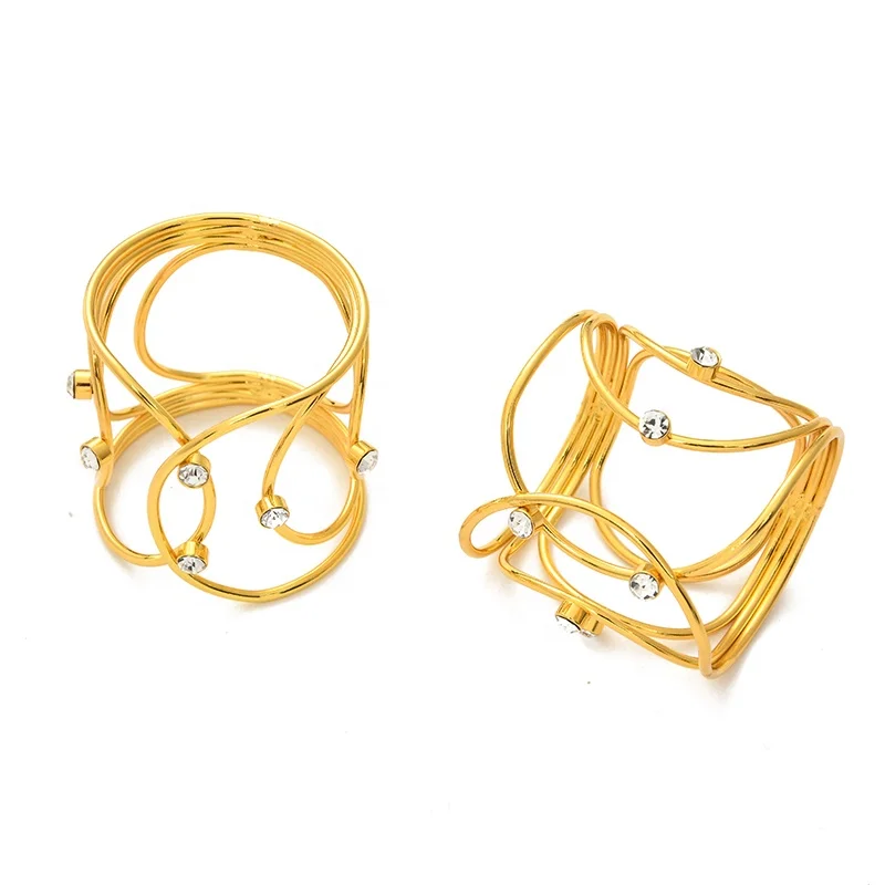 

IN STOCK Woven Rhinestone Gold Iron Metal Material High Quality Napkin Ring For Wedding Decor