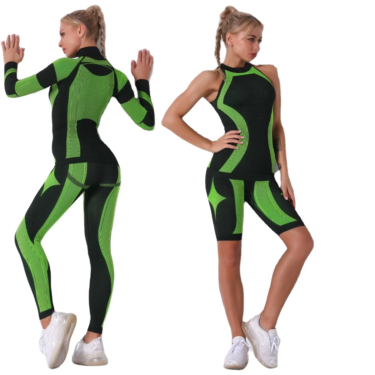 

BBLXF9185 Fashion yoga 4 piece set women sportswear fitness yoga set, Flare,gray,brown