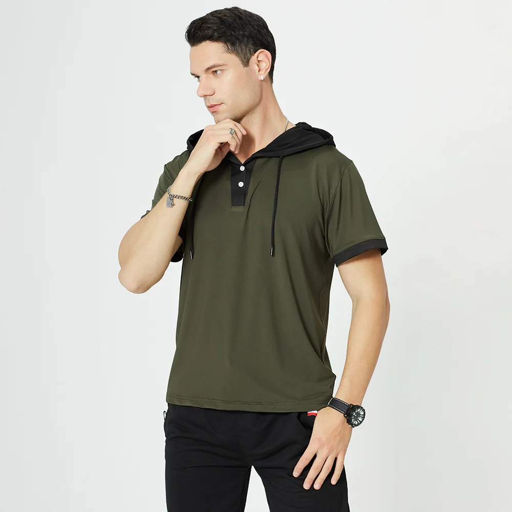 

Drop Shipping Men New Fashion Tshirts Ice Viscose Fitted O neck Breathable hooded Tee Shirts, As photo