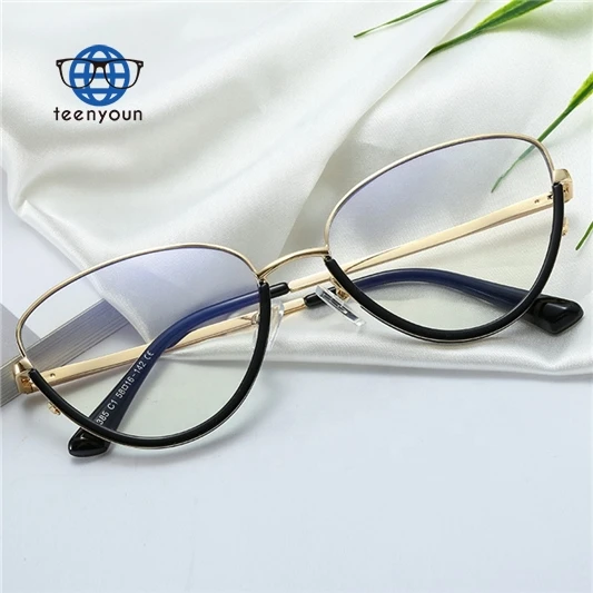 

Teenyoun Eyewear Resin Pad Custom Logo Low Moq Plain Spectacles Two Color Frame Cat Eye Anti Blue Light Optical