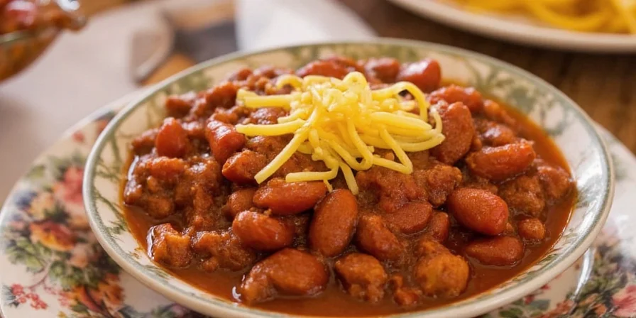 Chili simmering gently in a pot with steam rising