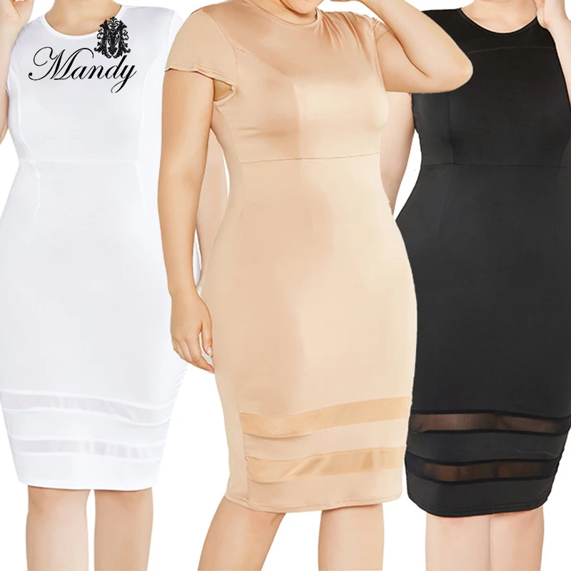 

2021 new arrival sexy office dress plus size sheer dress mesh for fat woman