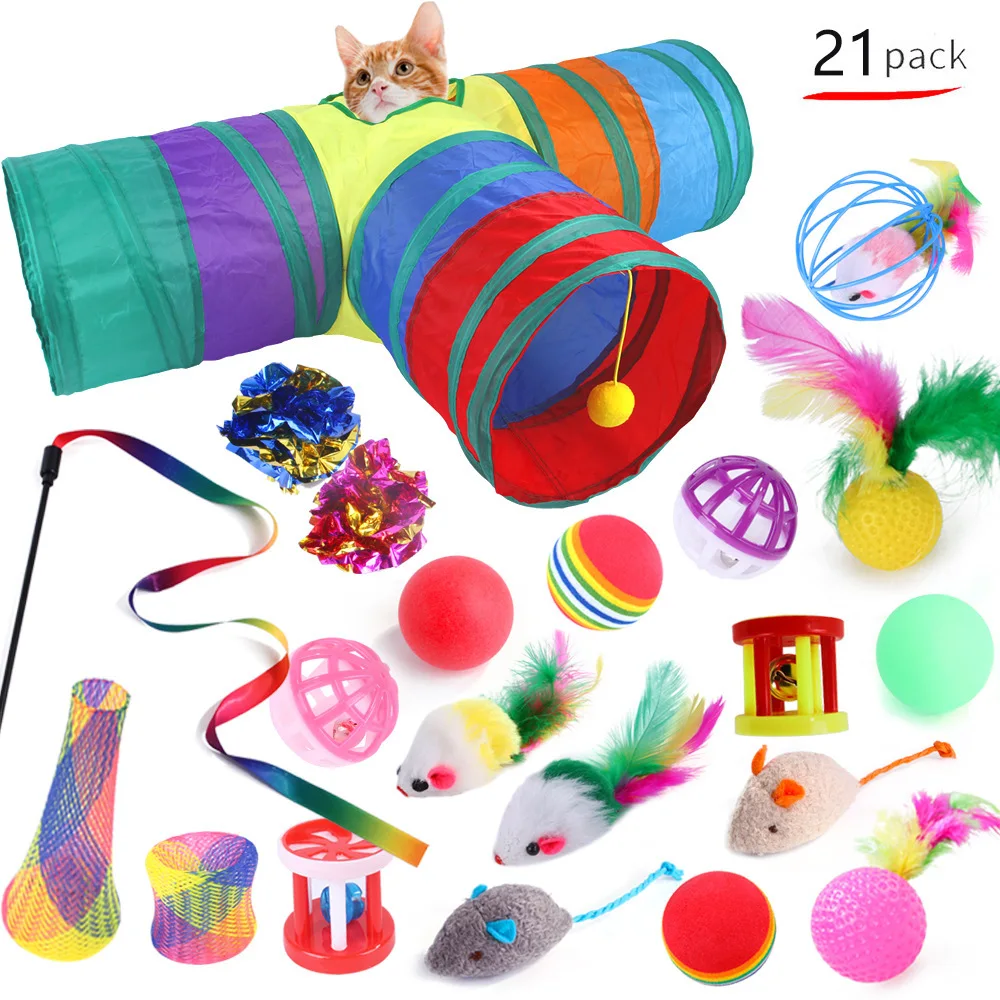 

Best Selling Rainbow Tunnel Plush Mouse Cat Chew Toy Ribbon Stick Pet Cat Ball Set Toys Cat Interactive Track Toy