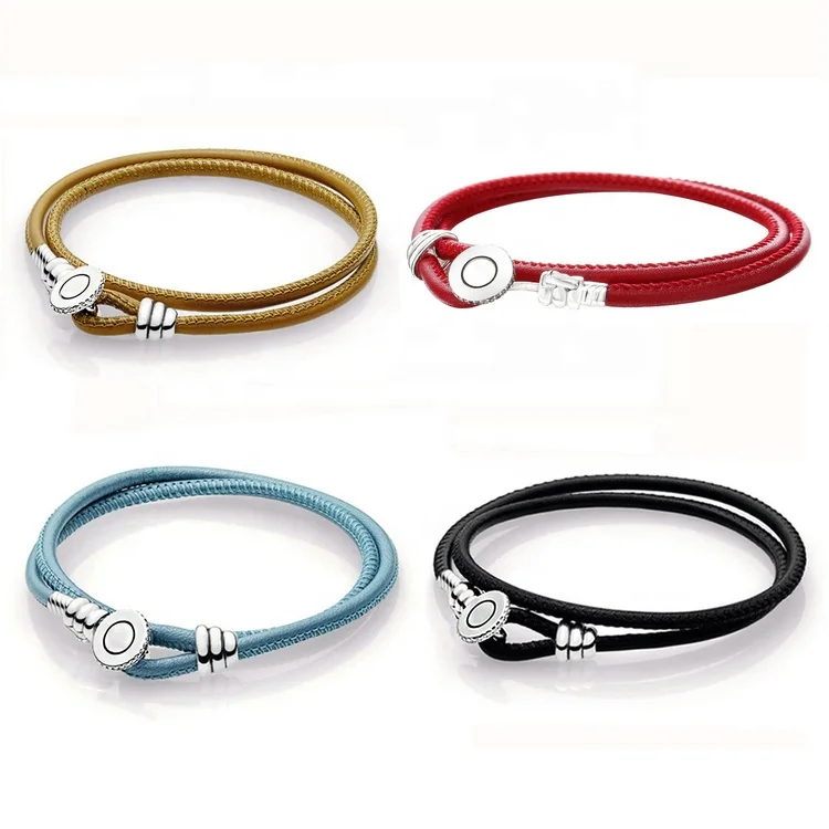 

High quality double layer multicolor pu leather charm bracelet
