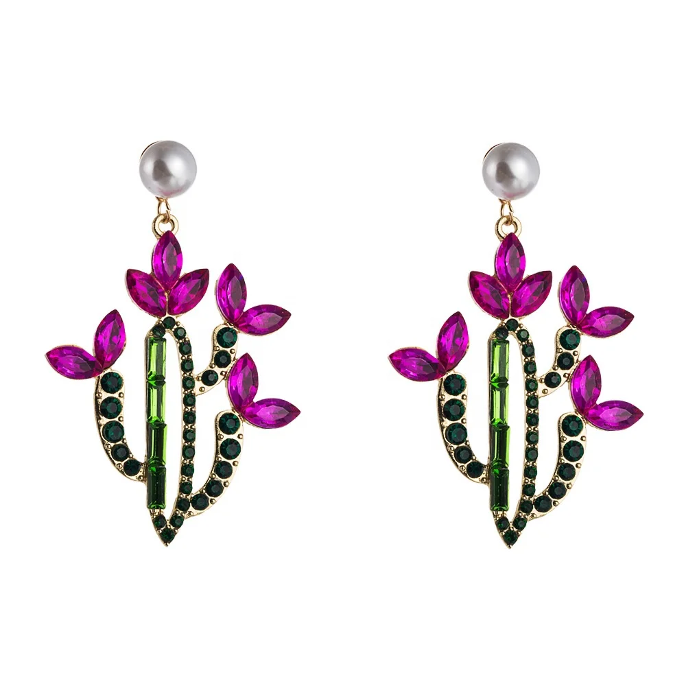 

Tiny Cactus Drop Earring For Women Girl Cute Cactus Rhinestone Vintage Earring Fashion Jewelry Accessories, Picture shows