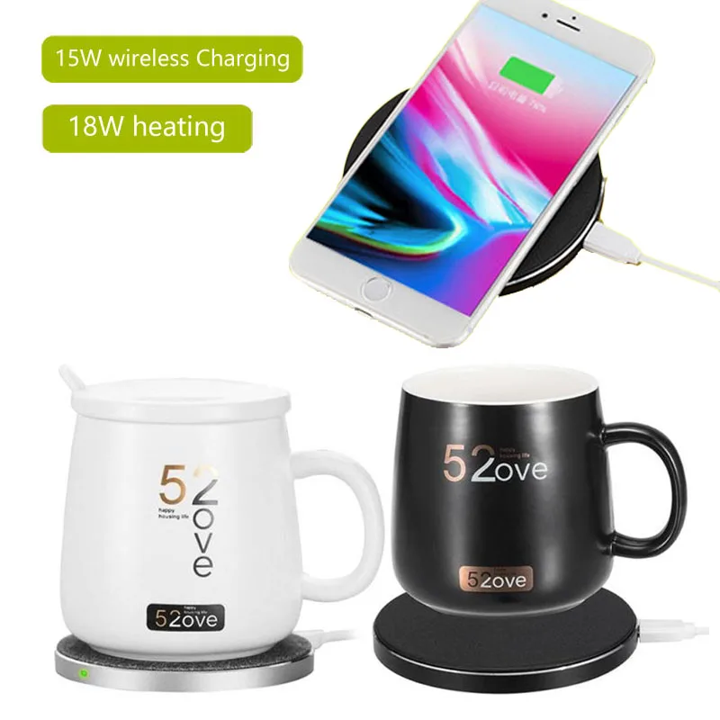 

Qi 18W 15W 2 in 1 Fast Wireless Charging Pad Electric Heating Coffee Mug Thermostatic Warmer Cup multifunctional charger