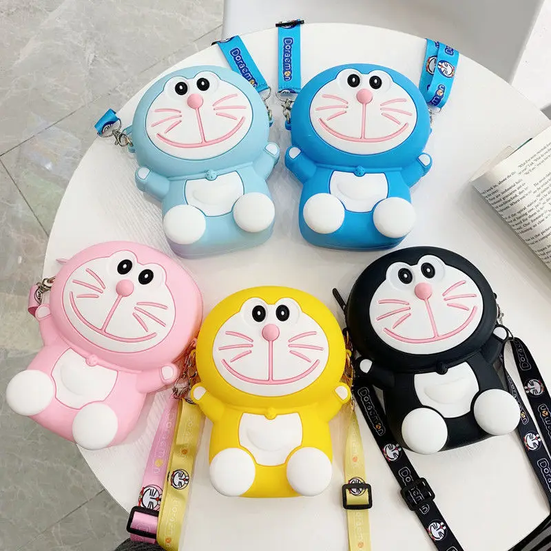 

waterproof blue cartoon kids doraemon wallet purse cell phone shoulder bags girls silicone boneka doraemon purse for phone