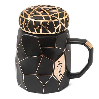 

amazon top seller Nordic style large-capacity gold wire ceramic sealing and leak-proof mug with lid, As picture