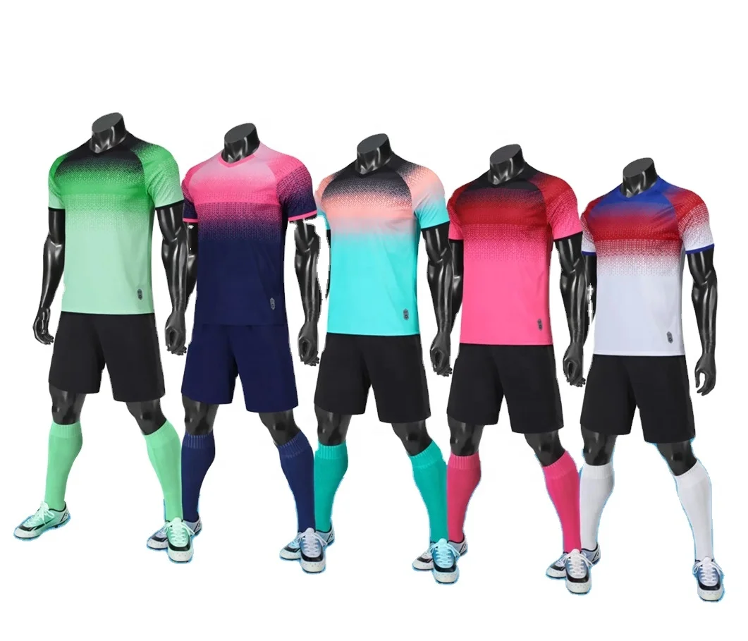 

In stock high quality China quick dry no breathable LOGO full set soccer kid mens soccer kit