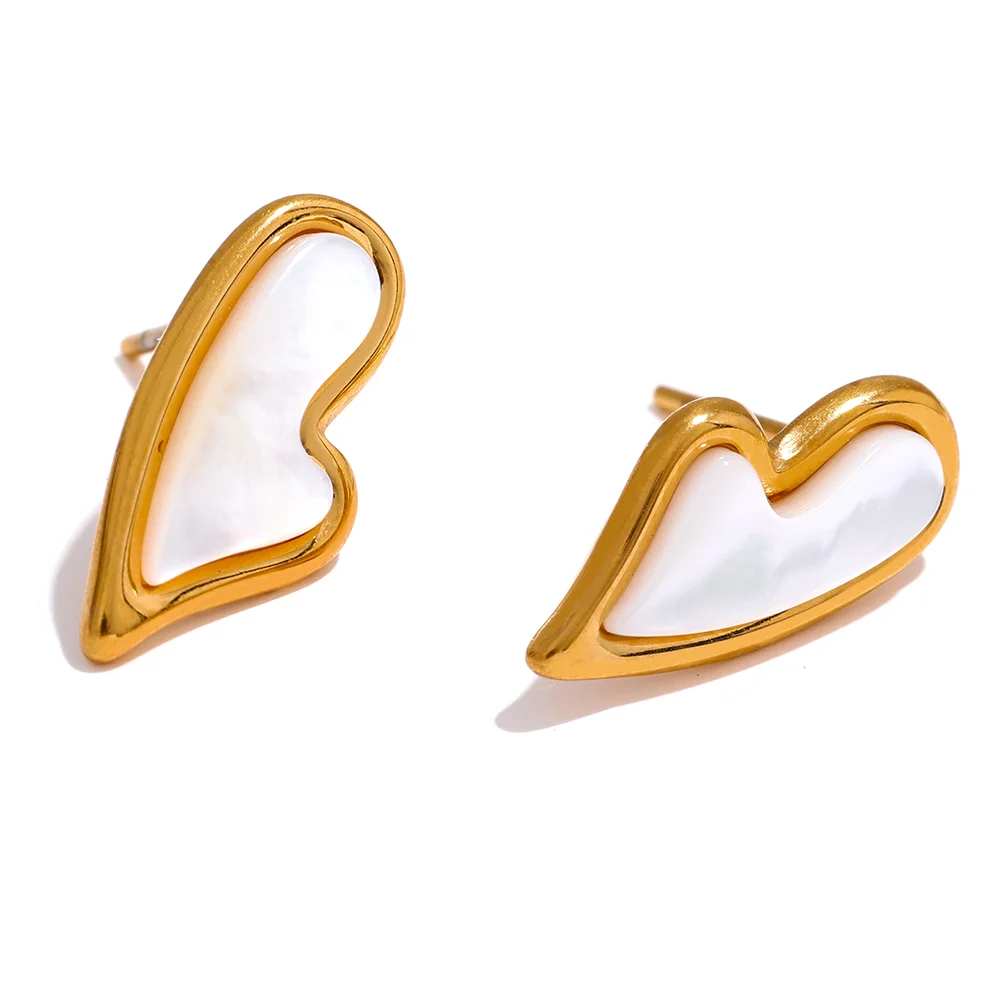 

JINYOU 1363 New Natural Shell Red Agate Heart Stud Earrings Stainless Steel Cute Charm Jewelry Women 18K PVD Valentine's Gift