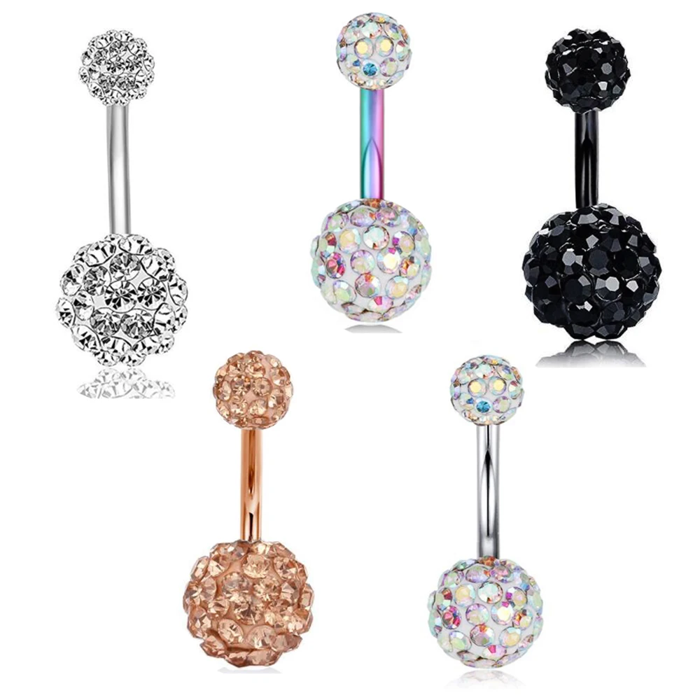 

Stainless Steel Belly Button Rings Double Crystal Navel Barbell Body Ear Ring Jewelry Sexy Piercing Nombril 5/8mm