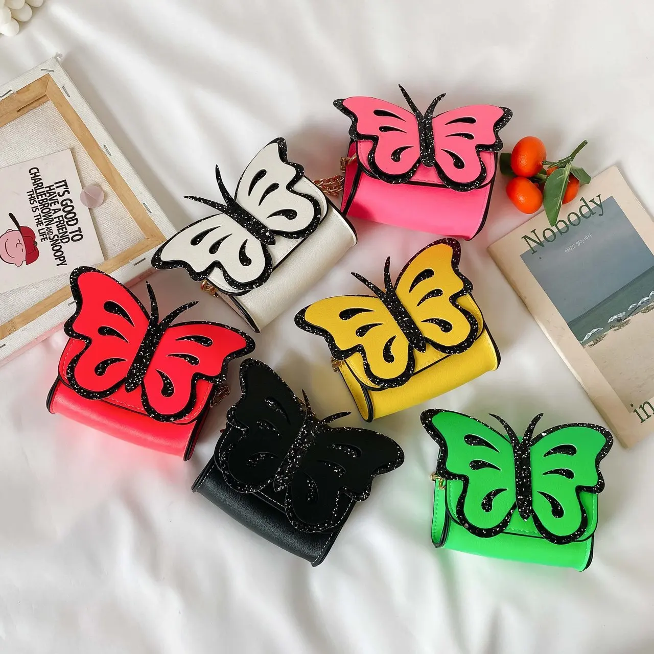 

2021 Ladies Furry Mini Coin Bag Wholesale designer PU Leather handbags for Women Fashion Butterfly Purse, Yellow, red, green, black, pink