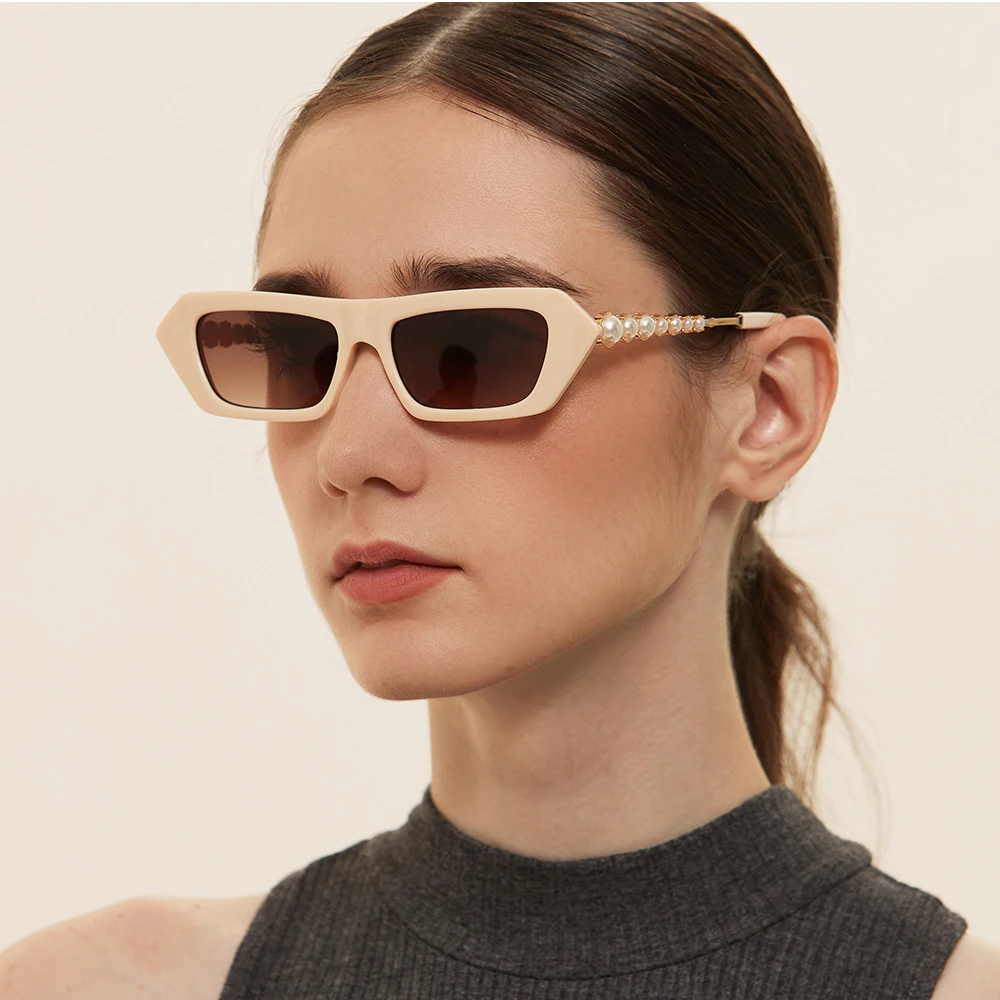 

2020 Square Pearl Sunglasses Retro Women Brand Designer Trendy Gradient Polygon Sun Glasses Female UV400