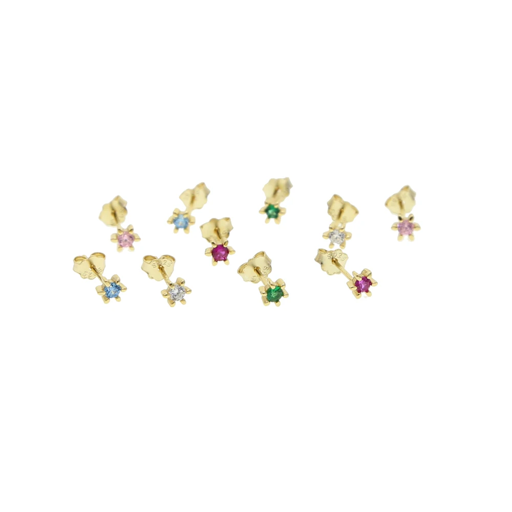 

100% 925 Sterling silver vermeil jewelry 4mm tiny prong set birthstone colorful cz earring silver, Picture