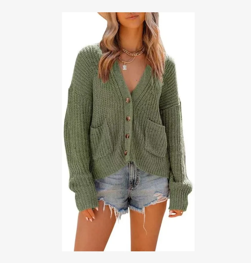 

2021 Autumn New Sweaters Women Soild Pocket Knitted Cardigan Pius Size Sweater Wholesale