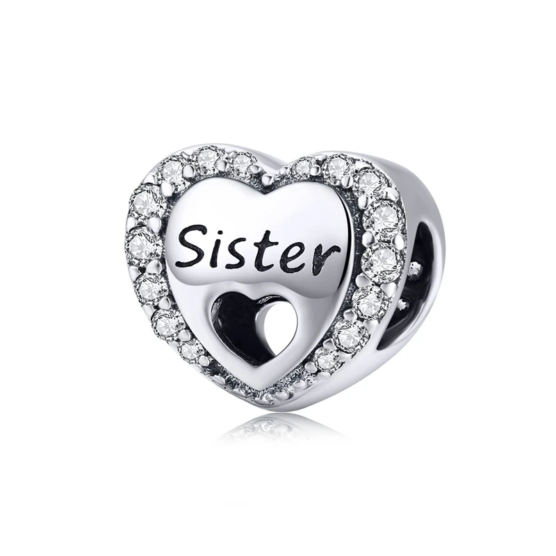 

SCC1141 Letter sister heart bead 925 silver charm for jewelry