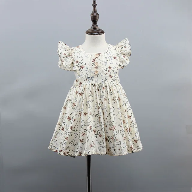 

2020 new summer girls casual party pinafore flower kids ruffle shoulder floral baby dress