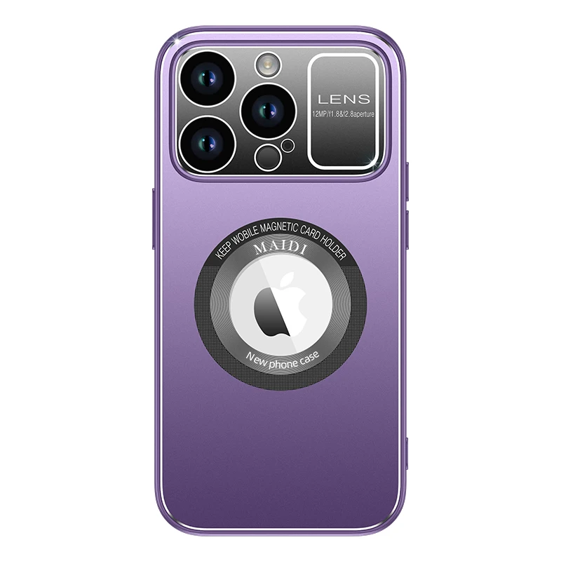 

Luxury Magnetic Large Window Metal Lens Phone Case For iPhone 11 12 13 14 Pro Max Matte Back For Magsafe Wireless Charging Cover