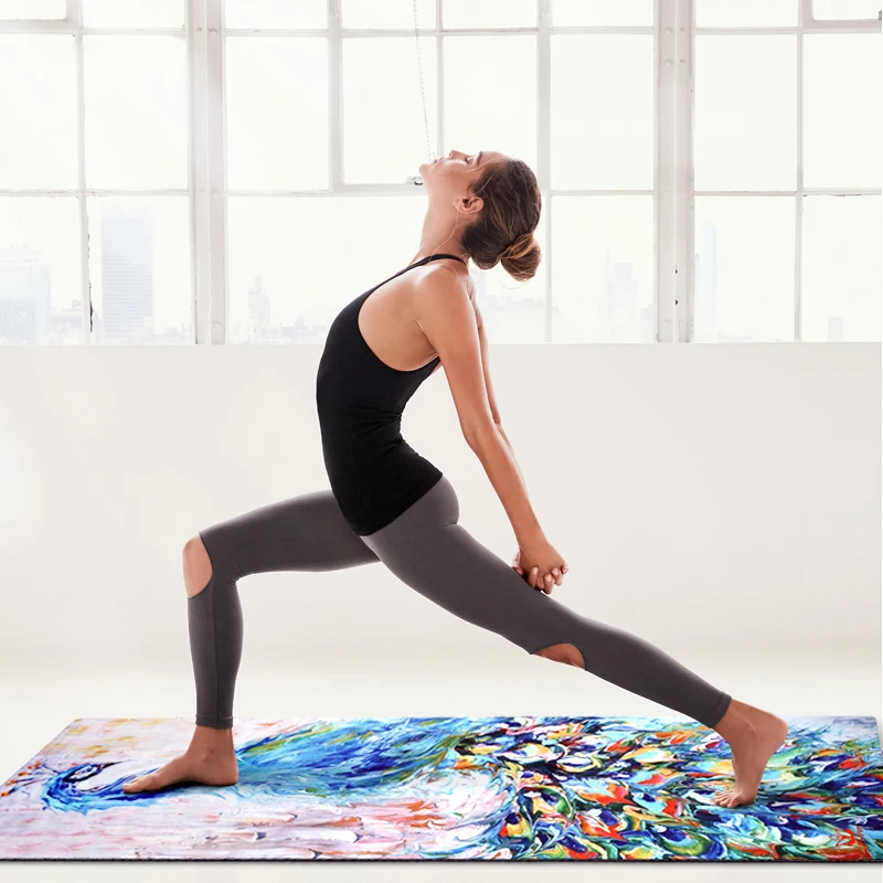 

Peacock Design Vegan Printed Suede Yoga Mat Rubber Mats, Customized