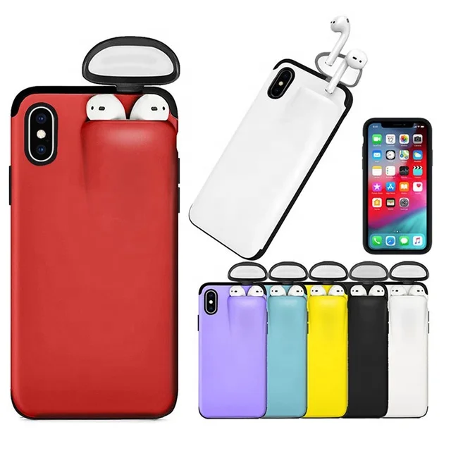 

2 in 1 Combined Earphone Phone For Iphone 11 12 13 Pro Max Case With For Airpods Holder, Multiple colour