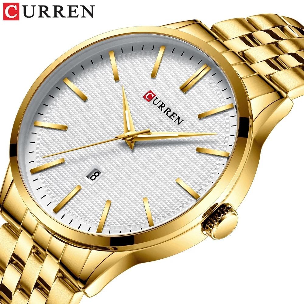 

Hot Fashion Quartz Watch For Men Gold Stainless Steel Mens Business Watches Japanese Movt Waterproof Relogio Curren 8364