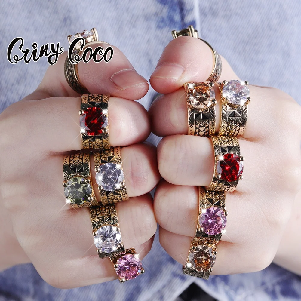 

Cring CoCo Crystal Gold Plated Zircon rings Green Black Pearl Pearl Enamel Large polynesian jewelry Hawaiian Rings, Gold color