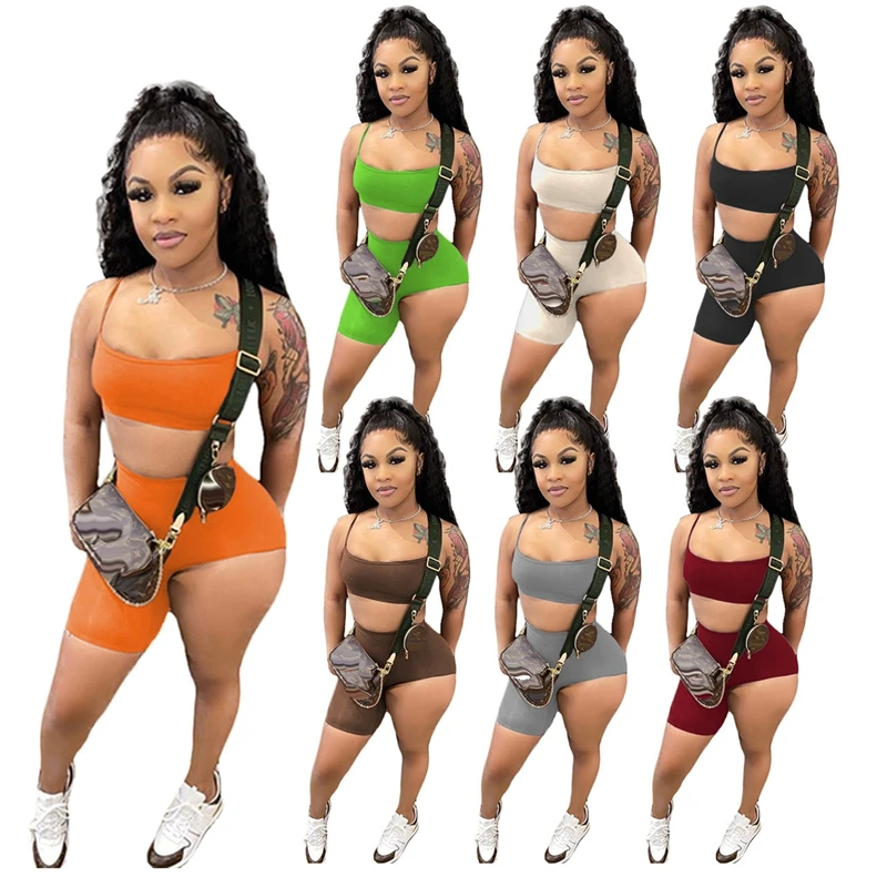 

BL21T1705 Biker Ladies Short Tracksuits Woman 2 Piece Short Set Outfits Flare Pants Adult Sleeveless Women S Custom 2 Piece Set, Picture show