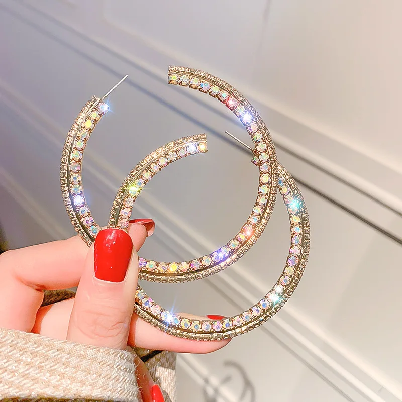 

fashion jewelry trendy glitter rhinestone large hoop earring women