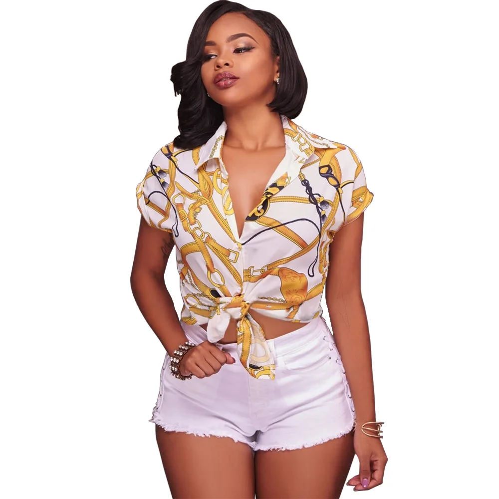 

sh10811a Fashion printed woman short sleeve blouse good material blouse ladies