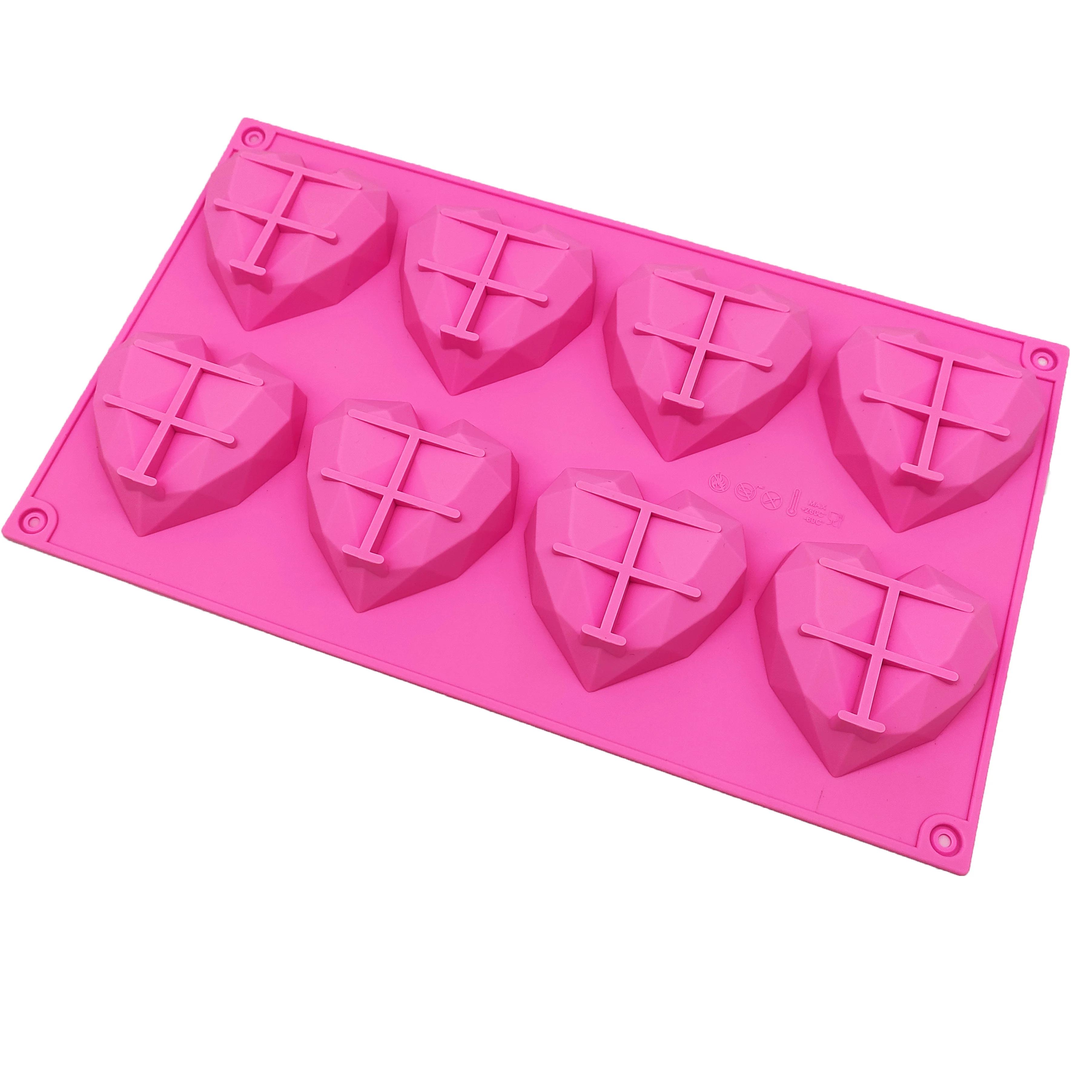 

New Amazon 3D diamond heart shape 8-cavity non-stick silicone chocolate molds cake tools for Mousse cake soap DIY molds