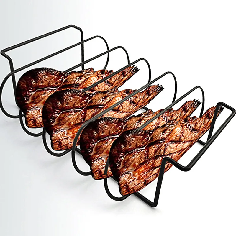 

Stainless Steel Rib Grill Holder With Non-stick Paint BBQ Large Ribs Rack for Smoking & Grilling, Natural