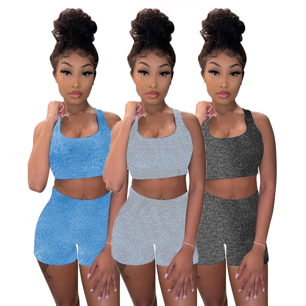 

woman clothing solid color conjunto de dos piezas sexy yoga jogging suit two piece short pant set 2 piece women short summer set, As pictures