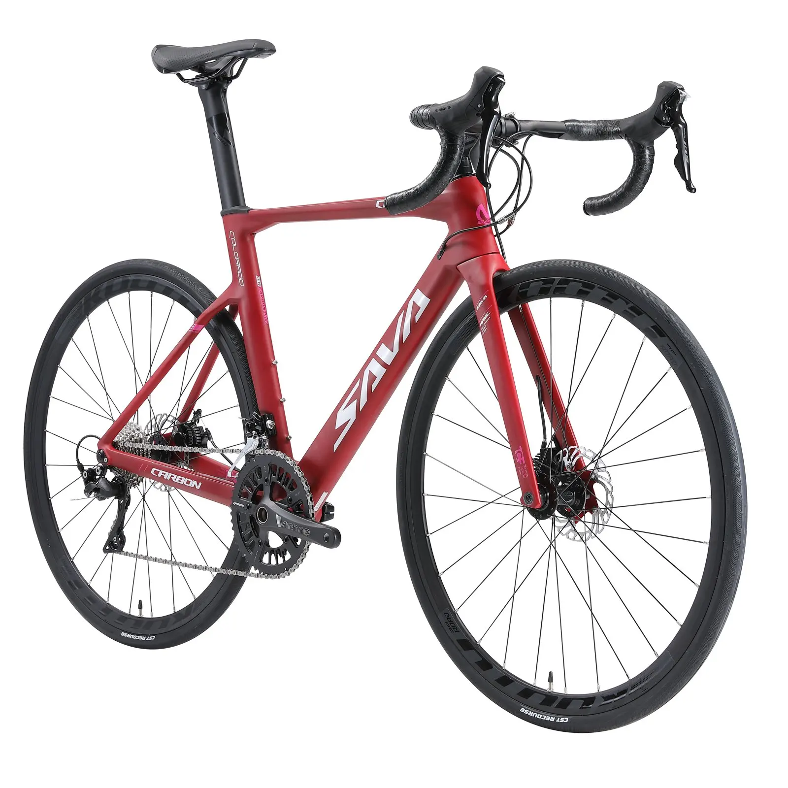 

SAVA R08 Disc Brake Road Bike 700c Racing Carbon Bike with 22S Speed Road Bike Bicycle, Black / red