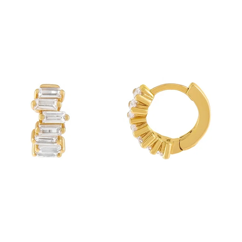 

Gemnel 925 sterling silver diamond baguette huggie hoop 18k gold jewelry women earrings