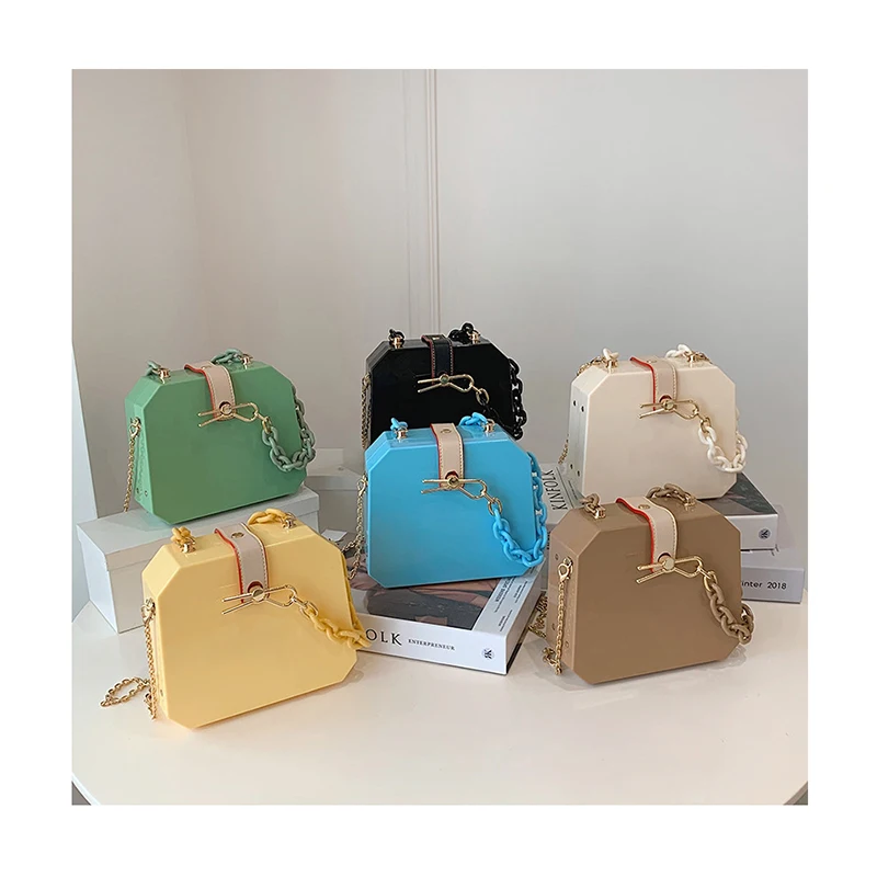 

Candy Colors Acrylic Box Handbags Ladies Chains Mini Shoulder Crossbody Bags Luxury Evening Party Tote Purses and Handbags Bolsa