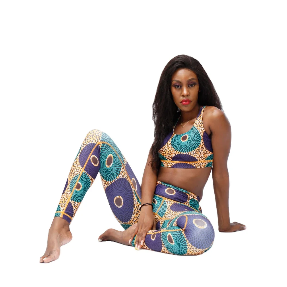 

Customized Yoga Set 2PCS Sport Bra Yoga Leggings Lady African Fabric Kente Design Elastic Breathable Yoga Wear China Best Vendor, Recommend or as customization
