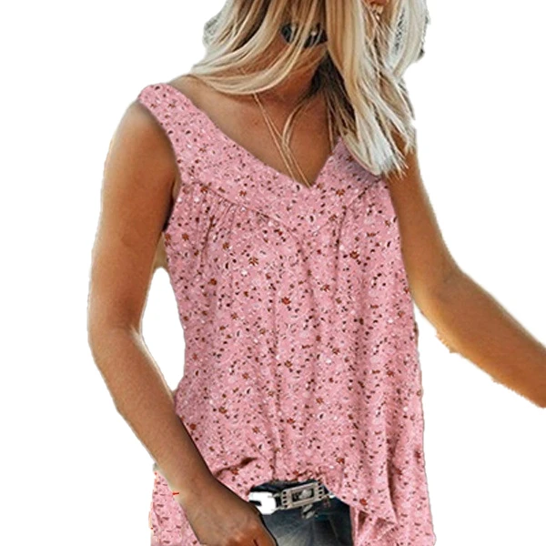 2020 New Arrival V Neck Sleeveless Summer Little Flower Wrinkle Women S   H33d4b369f44c4191806bea5bc61d0b42i 