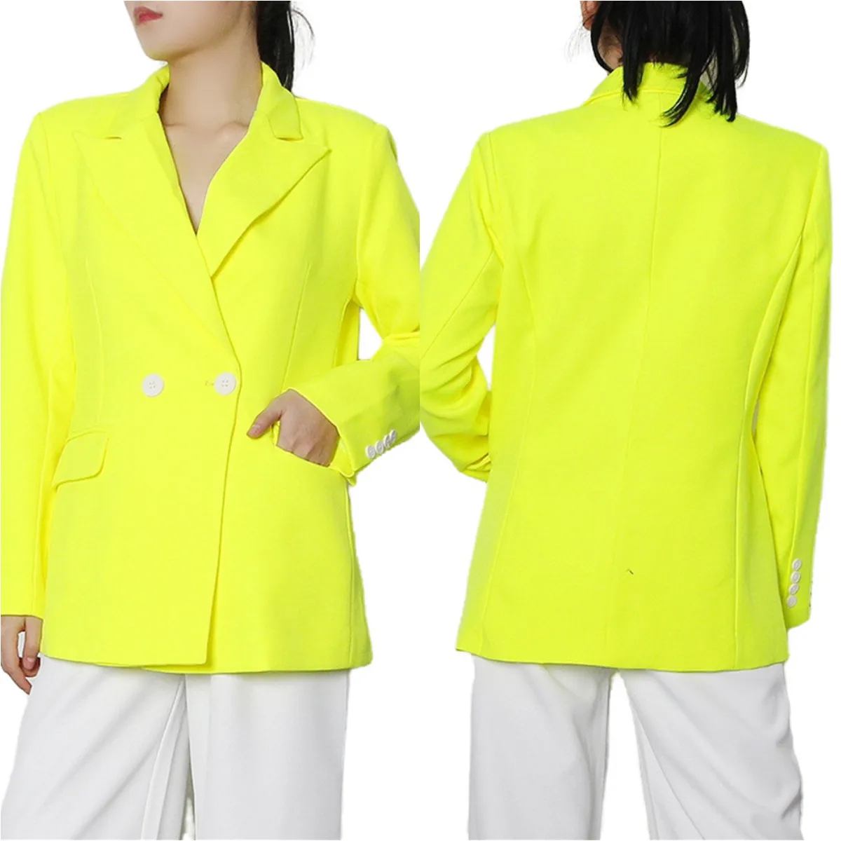 

Design sense spring fashion drape fluorescent yellow loose single-breasted lapel long-sleeved ladies blazer
