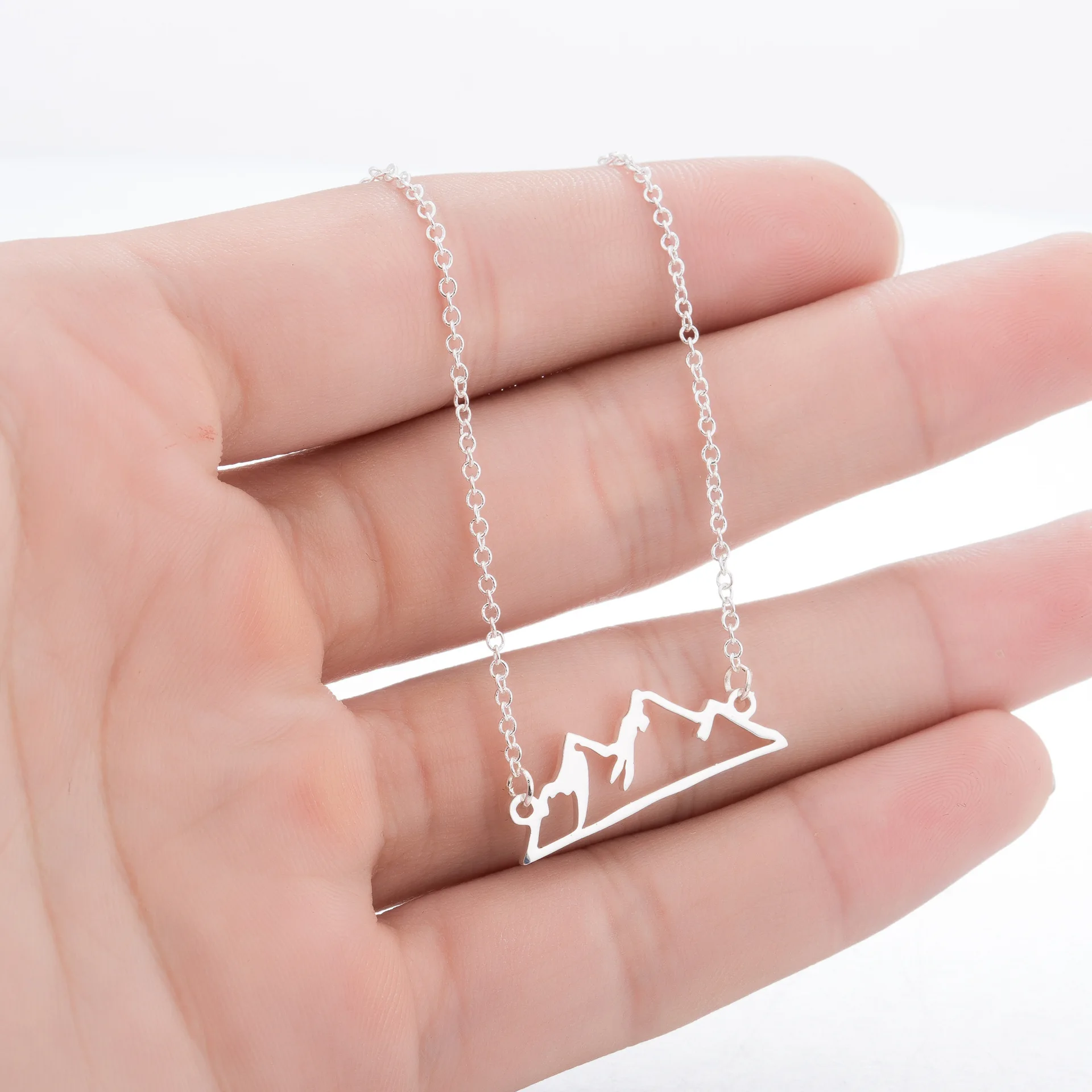 

Ins Creative Personalized Hollow out Snow Mountain Pendant Necklace Gold Silver Stainless Steel Necklace, Gold color