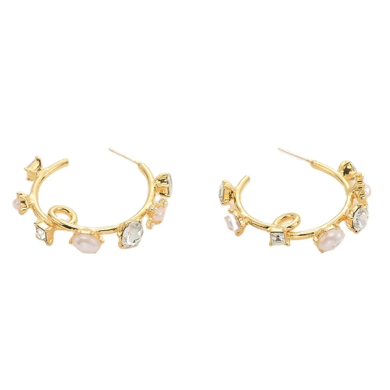 

Designer Pearl and Crystal Pearl Earrings Drop Dangle Earrings Hoop Earrings for Women Hypoallergenic Girls 14K Gold Plated